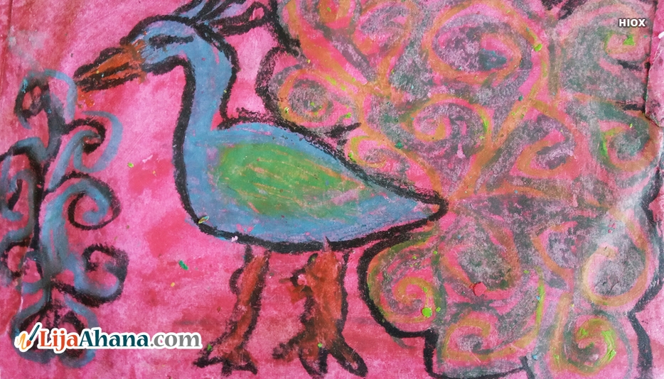 Peacock Kid Crayon Drawing