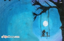 A Girl And Her Cat Sitting On A Swing Drawing