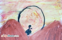 Mountain Sun With Girl Drawing